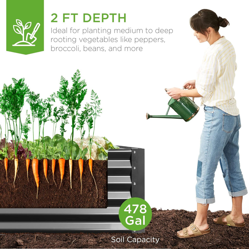 8x4x2ft Outdoor Metal Raised Garden Bed, Deep Root Planter Box for Vegetables, Herbs & Flowers, 478-Gallon Capacity