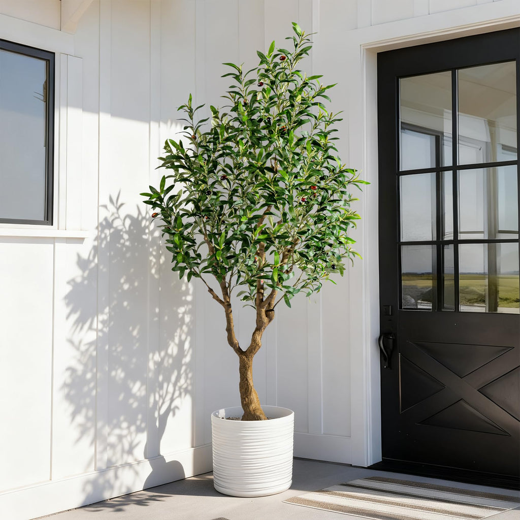 6FT Faux Olive Tree with Tall Exquisite Planter Artificial Olive Tree Tall, Potted Fake Olive Plant with 1260 Real