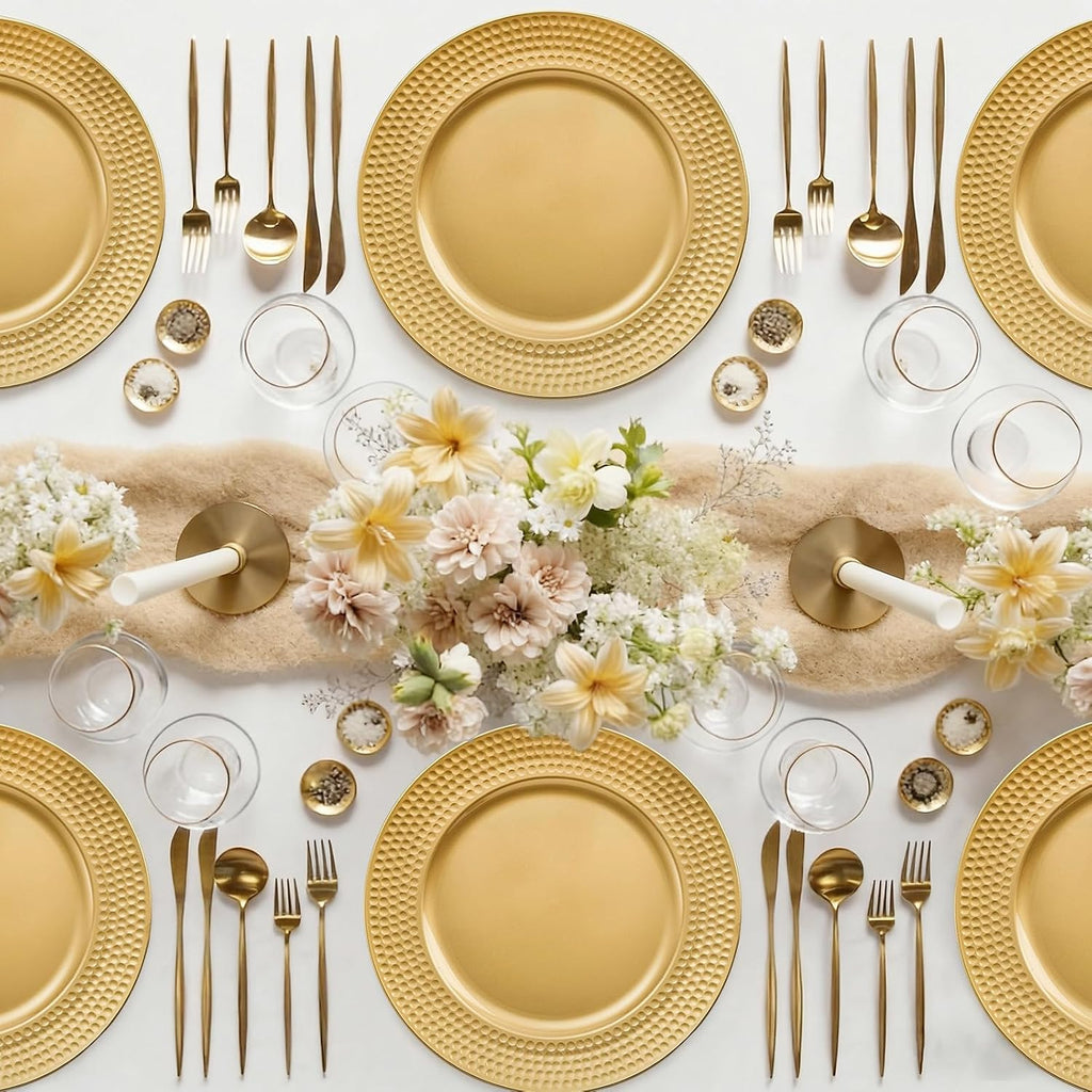 100 Pcs 13" Gold Charger Plates,Round Charger Plates with Hammered Rim,Premium Gold Chargers,Stylish Chargers for