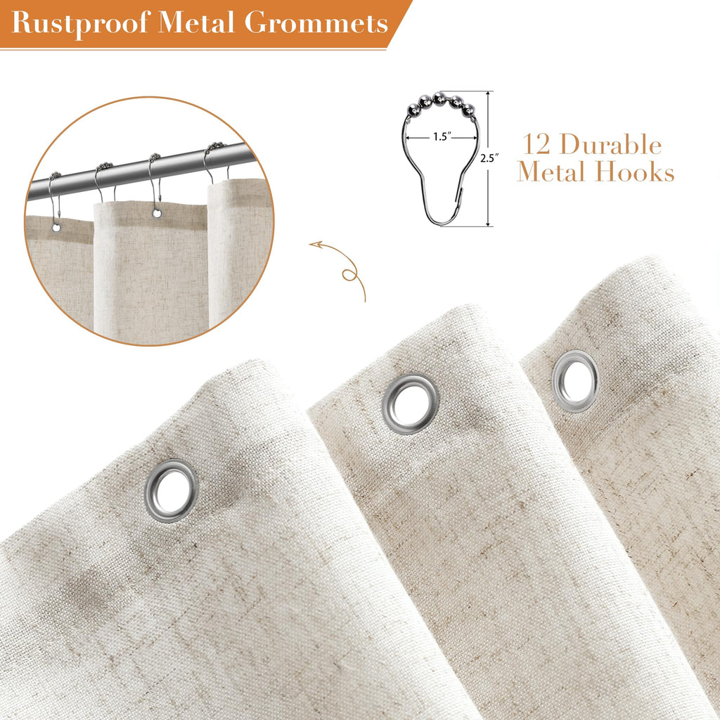 Extra Long Linen Shower Curtain 92 Inch Cream Beige
