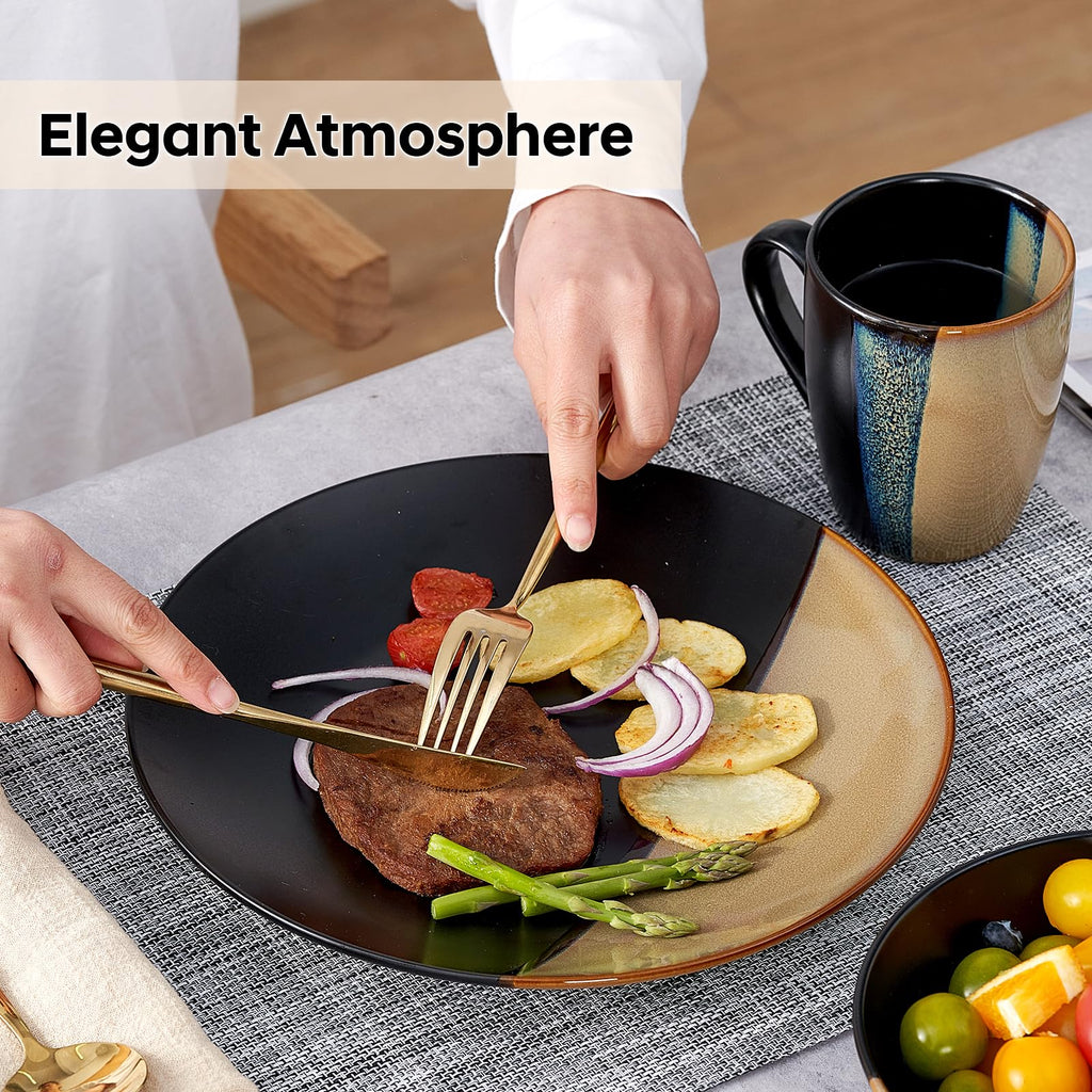 Beston Stoneware Dinnerware Sets Service for 4, 16 pcs Reactive Glaze Plates and Bowls Sets, Handmade Ceramic Dish