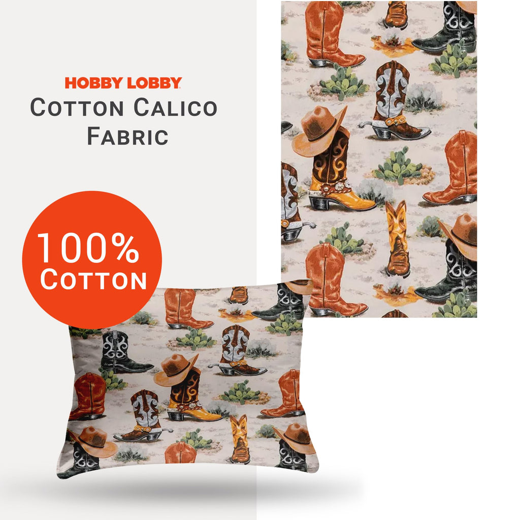 Cowboy Boots Cotton Calico Fabric, 2 Yards