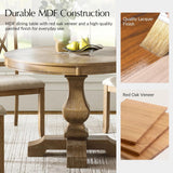 Round Dining Table for 4, 42” Farmhouse Oak Wood Dining Room Kitchen Table Top with Pedestal Base, Rustic Dinner