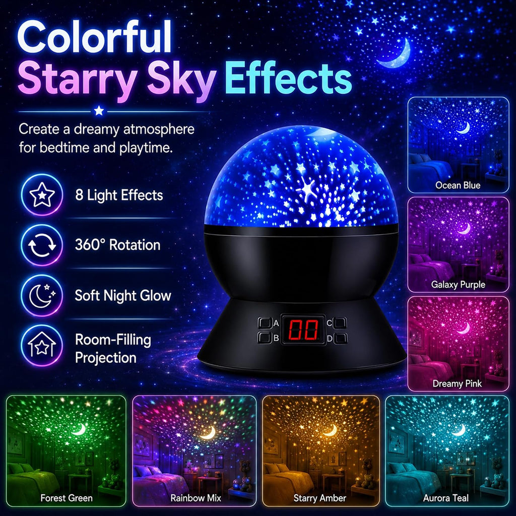 Kids Star Projector Night Light, Star Night Light Projector for Kids, Ceiling Stars Projection Lamp with Timer, 360°