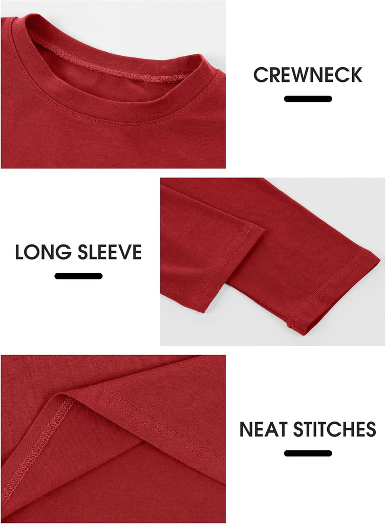 6 Pack Boys Long Sleeve Shirts Cotton T-Shirts for Kid Layering Top