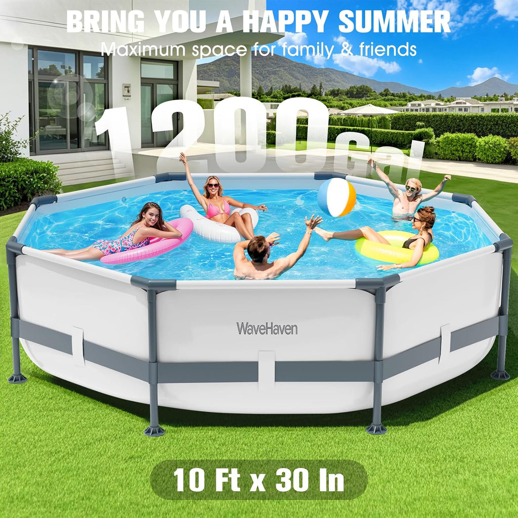 Above Ground Pool,10ft x 30in Frame Deep Swimming Pool-Grey | Family Pool,Large Above Ground Pool Easy Set,1200