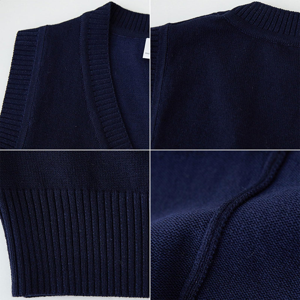 Knit Vest Boys Girls Button‐Up School Uniform Sleeveless Sweater Grey