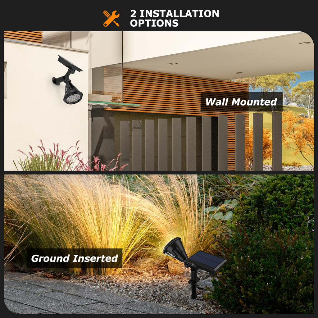 Solar Spot Lights - 21 LED Brightness, IP67 Waterproof, 2-in-1 Adjustable Solar Power Outdoor Lights for Fence, Warm