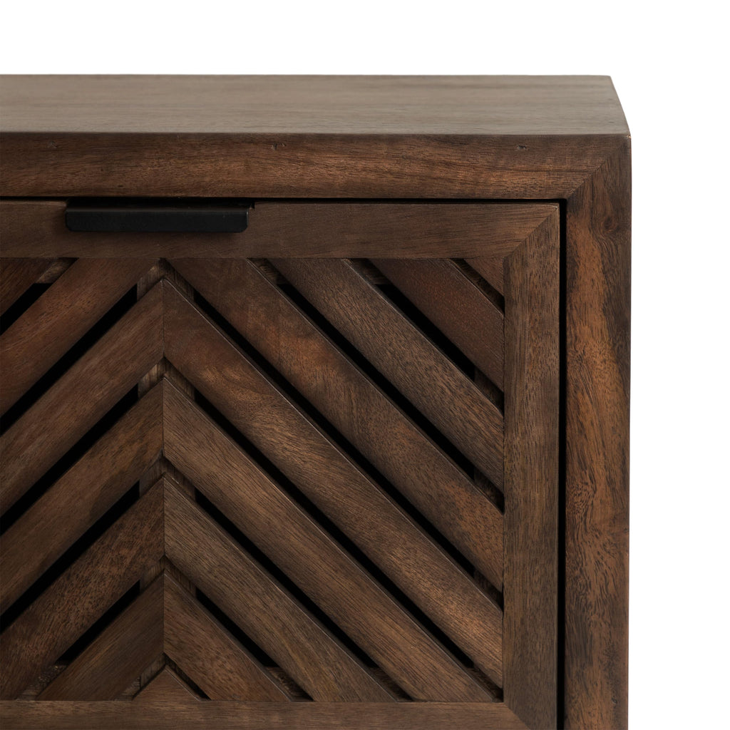 Mezzeta Modern Floating Shelf Side Table with Storage Cubby; 16 x 10 x 12; Natural Wood; Decorative Slatted Wood