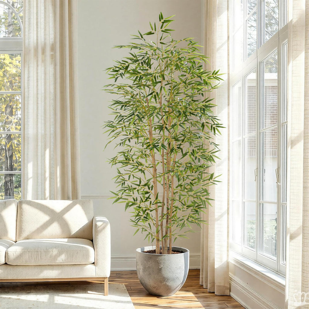 Artificial Bamboo Tree, Fake Bamboo Plant 7FT Tall with 6 Natural Real Bamboo Trunks, Artificial Tree Indoor Decor