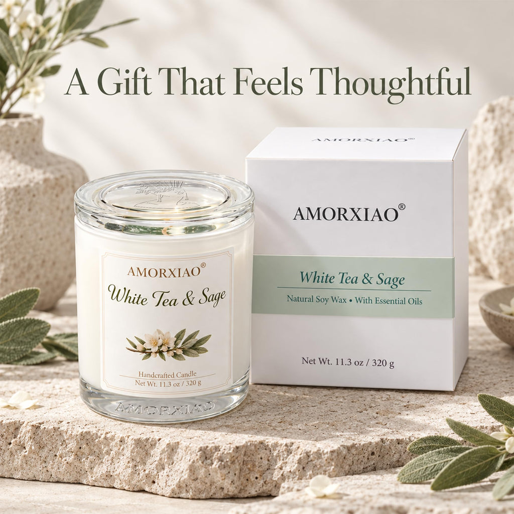 White Tea & Sage Scented Candles for Women, 11.3 oz Natural Soy Candle Jars