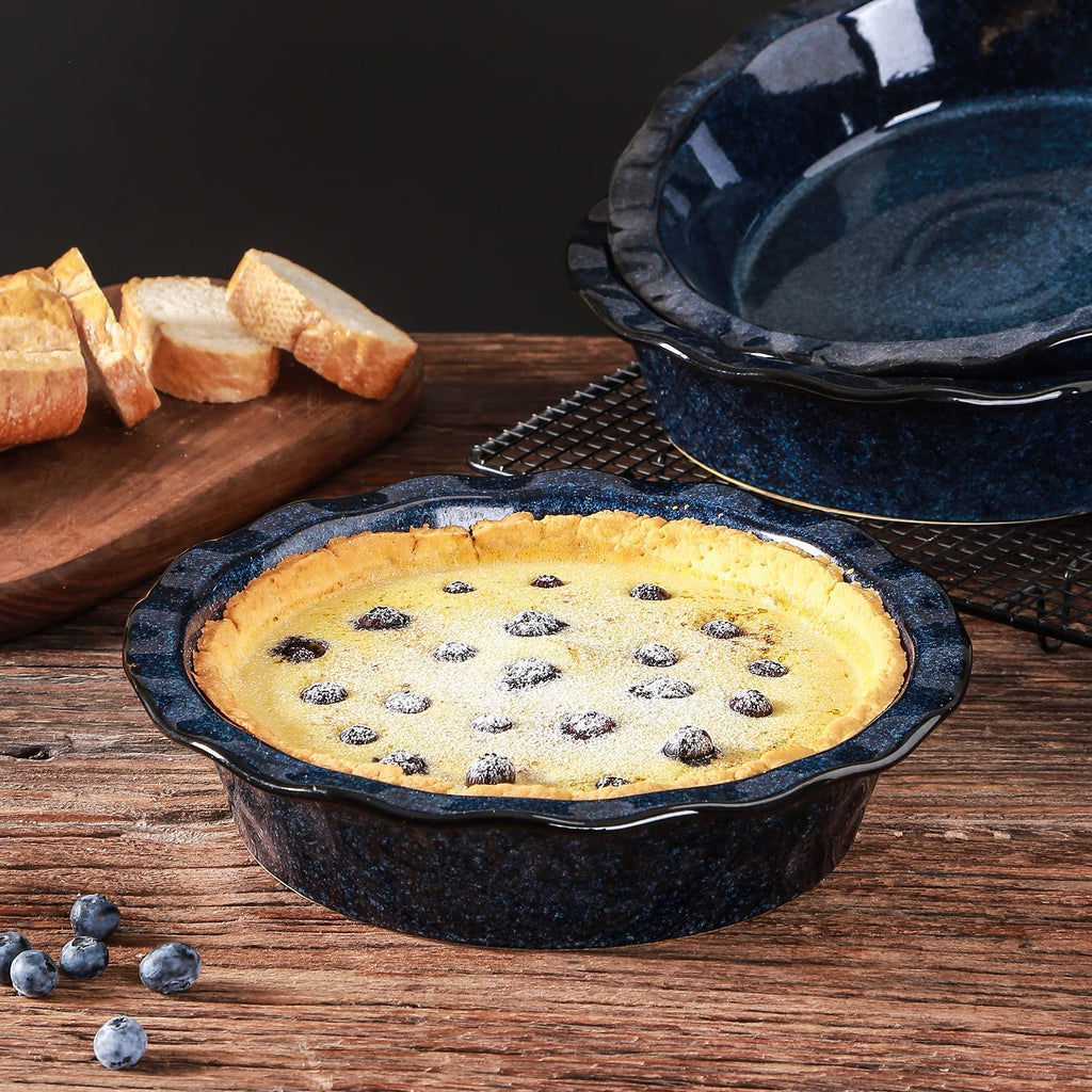 Ceramic Pie Pan for Baking - 9 inch Pie Plate, Round, Fluted and Deep Pie Dish for Tart, Pizza, Apple Pie, Quiche