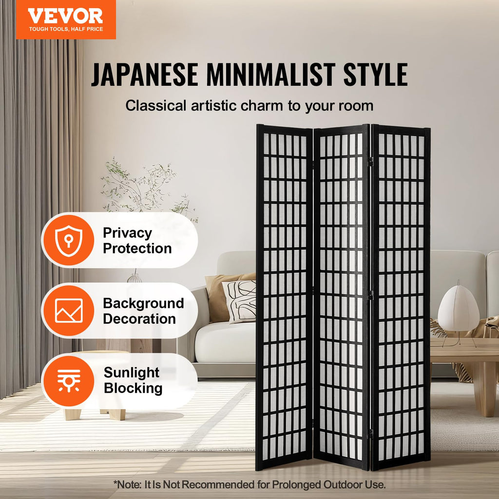Room Divider, 3 Panel Japanese Room Divider, Wood Folding Privacy Screen Indoor, Japanese Partition Dividers Portable