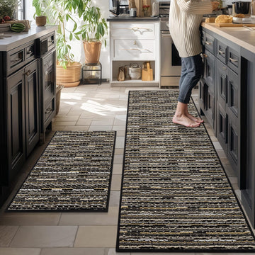 Kitchen Rugs Sets of 2, Non Slip Kitchen Mats for Floor, Black
