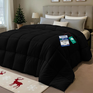 Comforter Duvet Insert, Quilted Comforter with Corner Tabs, Box Stitched Down Alternative Comforters (Black, Double)