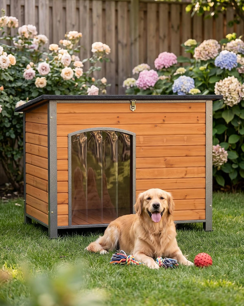 Dog House Outdoor, Weatherproof Kennel with Iron Frame
