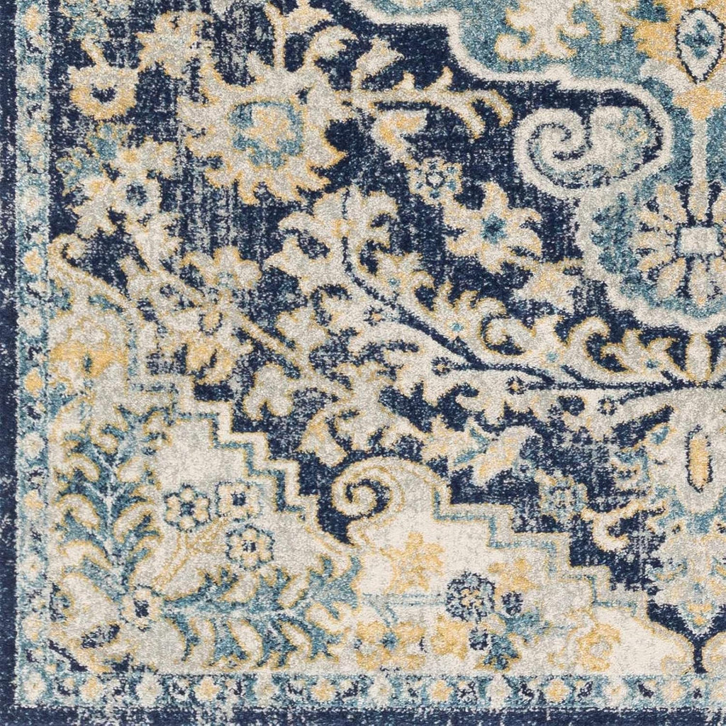 Lexington Living Room, Bedroom Area Rug - Medallion Floral Border Distressed Abstract - Traditional Oriental