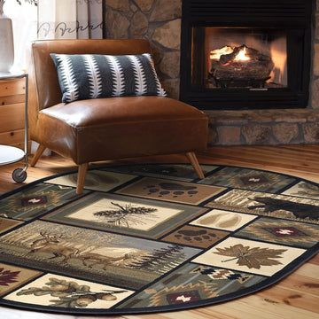 Northern Wildlife Multi-Color Easy Clean Oval Area Rug Bedroom or Dining Room for Farmhouse, Lodge, Cabin Stye