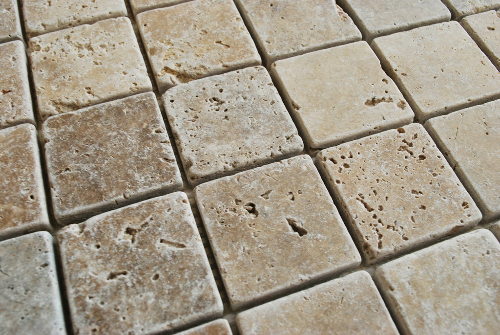 2x2 Walnut Tumbled Aged Travertine Mosaic Tile for Wall and Floor