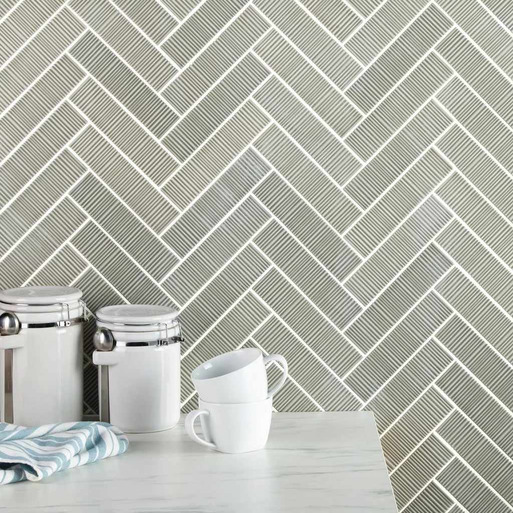 Olive Green Ribbed Glossy Ceramic Wall Tile 2x8 Inch - Fluted Textured Decorative Tile Backsplash, Bathroom Wall