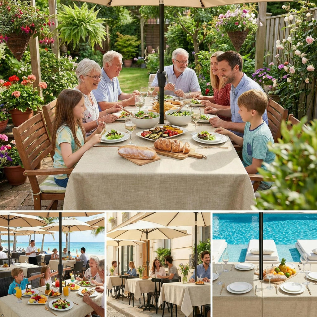 Outdoor Tablecloth with Umbrella Hole, Natural, 60x84 Inch