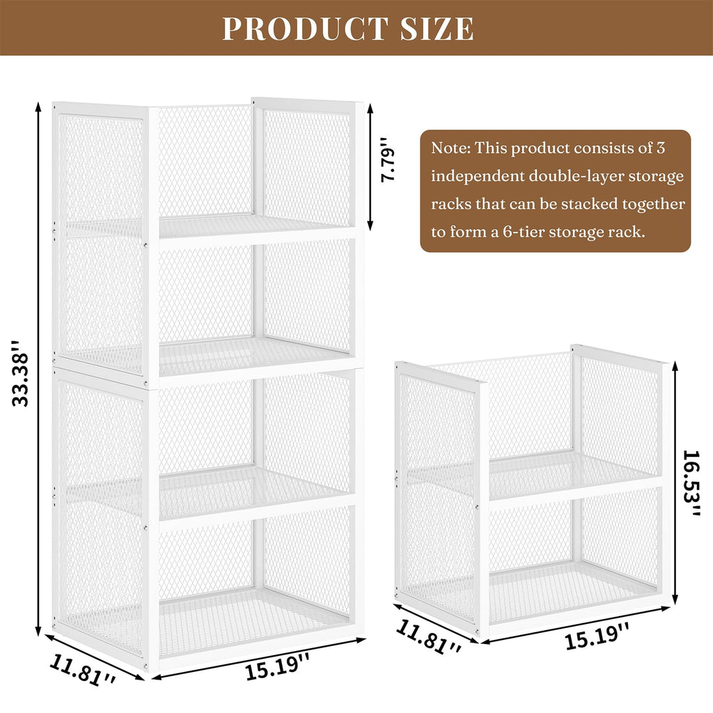 6-Tier Stackable Closet Organizers and Storage Basket, Wire Closet Shelf Organizer, Sweater Storage Oragnizer Bins
