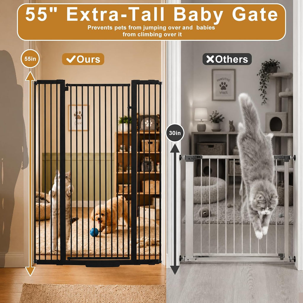 Extra Tall Cat Gate, Extra Wide Adjustable Gate(Black 55''T*48 ''W)