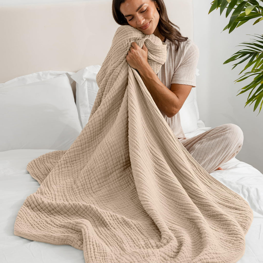 Muslin Throw Blanket 46" X 68" Sand - Throw Blanket