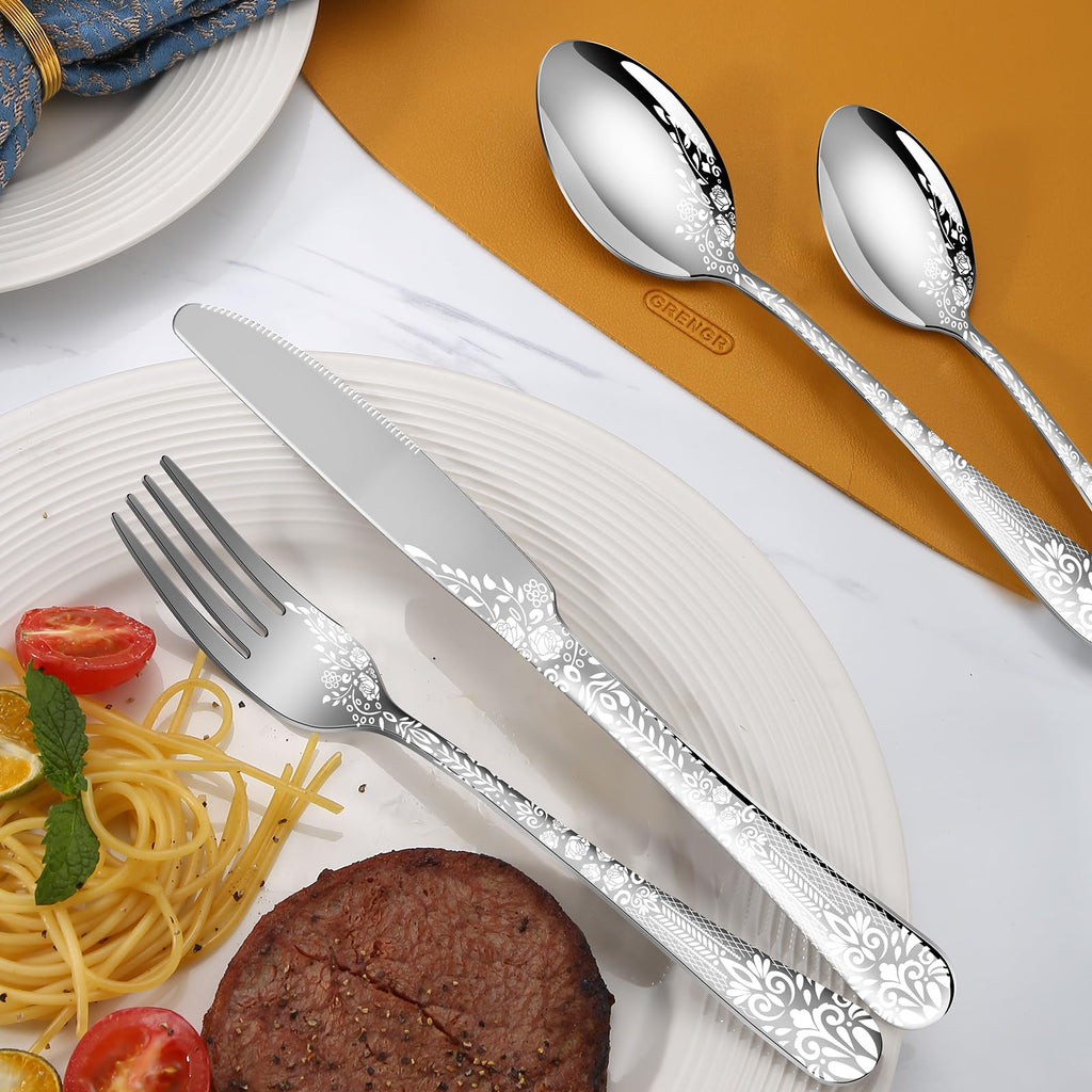 40 Piece Silverware Set, Stainless Steel Flatware Cutlery Set Service for 8, Mirror Polished Tableware Eating