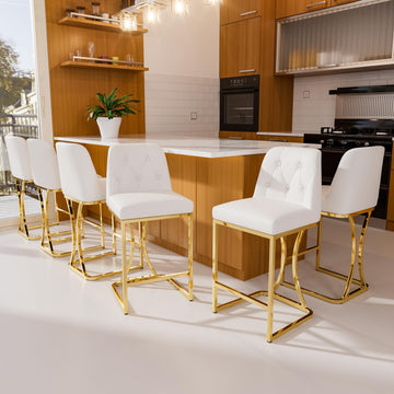 24" White and Gold Counter Height Bar Stools Set of 6