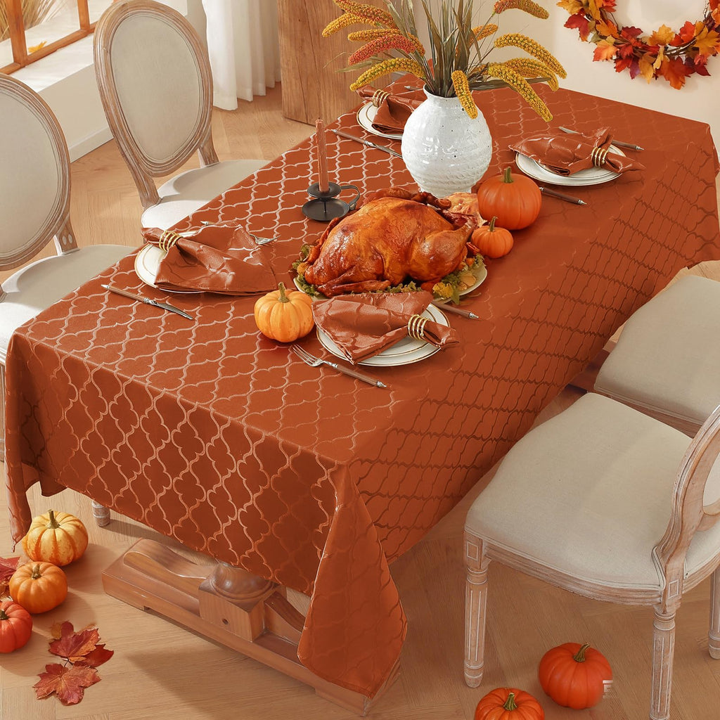Fall Tablecloth Rectangle, Jacquard, 60" x 102", Brick Red