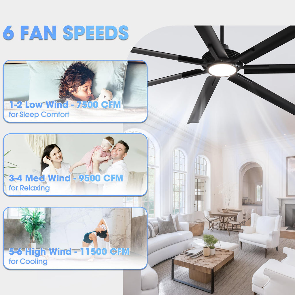 100 Inch Ceiling Fans with Lights and Remote, Large Industrial Ceiling Fan
