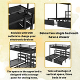 Full XL Over Twin Over Twin Triple Bunk Beds with Storage Drawers, Shelves
