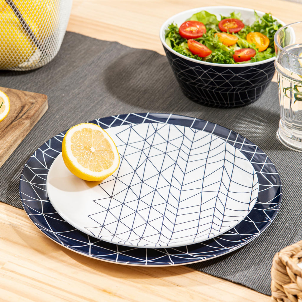 Melamine Dinnerware12 Piece Outdoor Indoor Set, Spidy Blue BPA Free