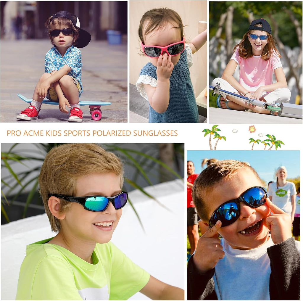 Kids Sunglasses for Boys Girls, Polarized Sports Youth Sunglasses with Strap for Kids Ages Color
