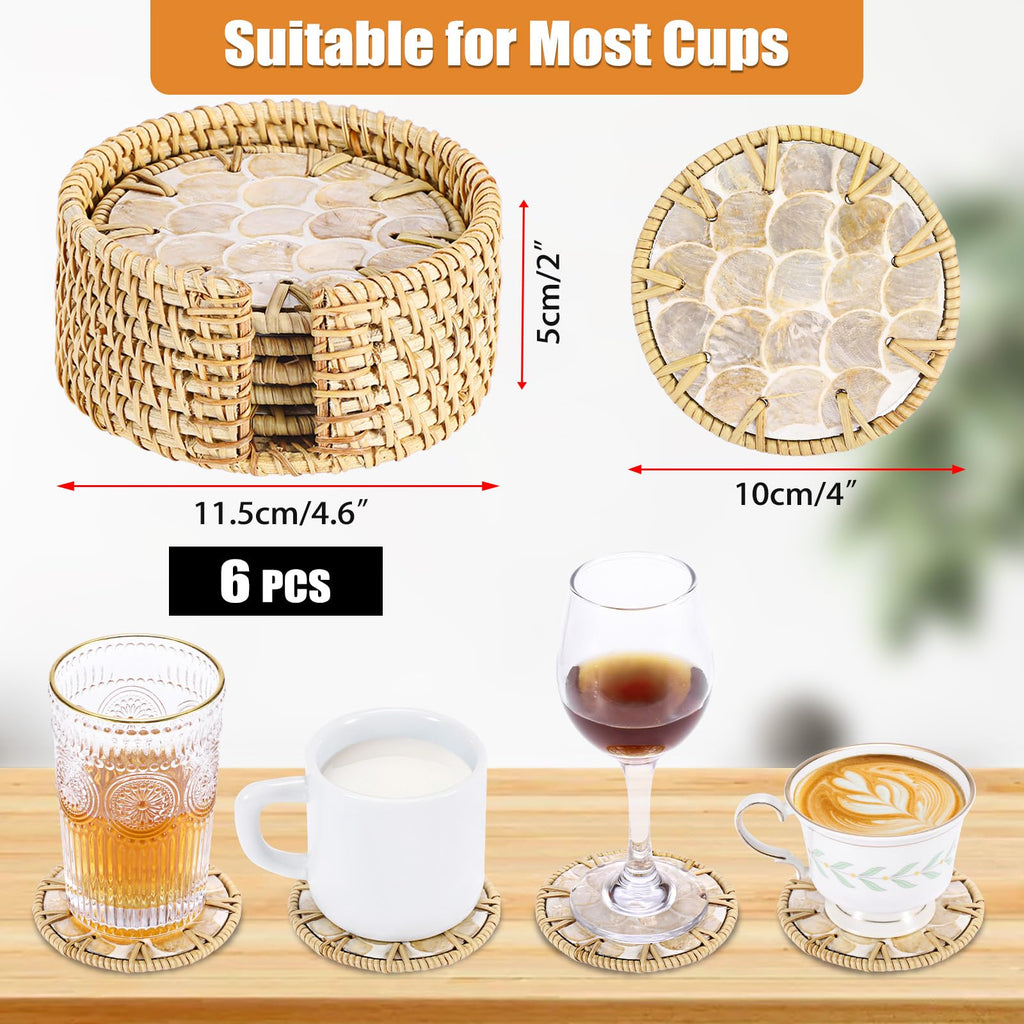 Coastal Coasters Set of 6, Boho Coaster Set with Holder, Fish Scale