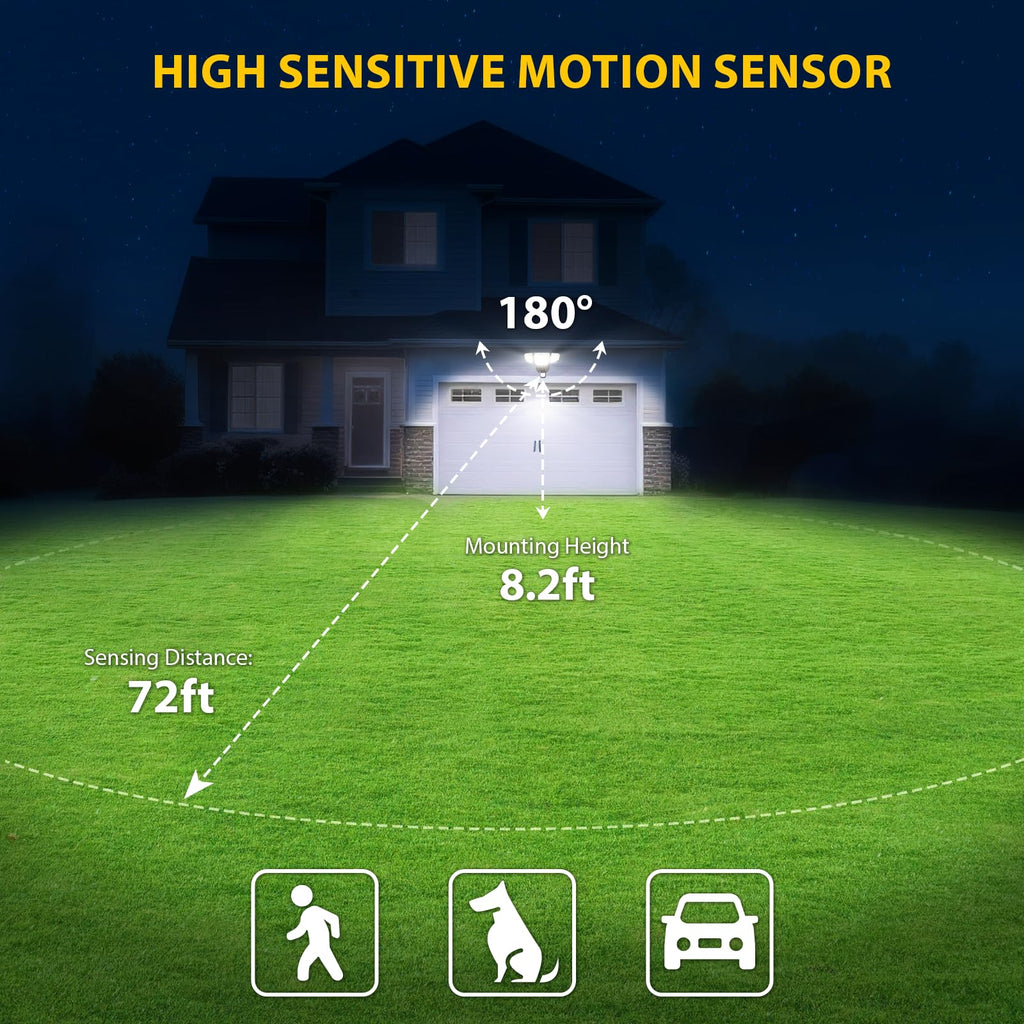 90W Motion Sensor Outdoor Lights, LED Flood Light Outdoor with 4 Adjustable Heads, 6500K Daylight, Dusk to