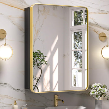 24"x32" Gold Medicine Cabinet Mirror, Stainless Steel Framed