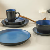 Albie Stoneware 16-Piece Modern Dinnerware Set, Kitchen Plates and Bowls Sets, Service for 4, Blue and Black