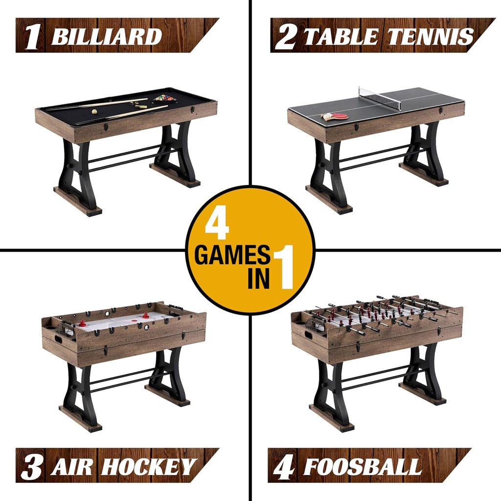 Barrington Coventry 54" 4-in-1 Combo Game Table with Billiards, Air Hockey, Foosball, and Table Tennis