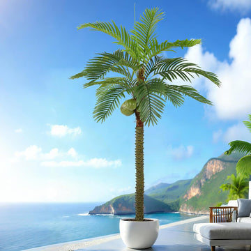 Phoenix Palm Tree 8FT Tall Large Faux Coconut Trees with Realistic Leaves, Fake Tropical Floor Potted Artificial