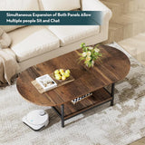 Folding Coffee Table, Small Coffee Tables with 2-Tier Storage, Mid Century Modern Center Table for Small Space