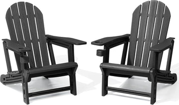 Adirondack Chairs Set of 2, HDPE Outdoor Chairs with Cup Holder | Heavy Duty 380 lbs Capacity, All Weather Wood