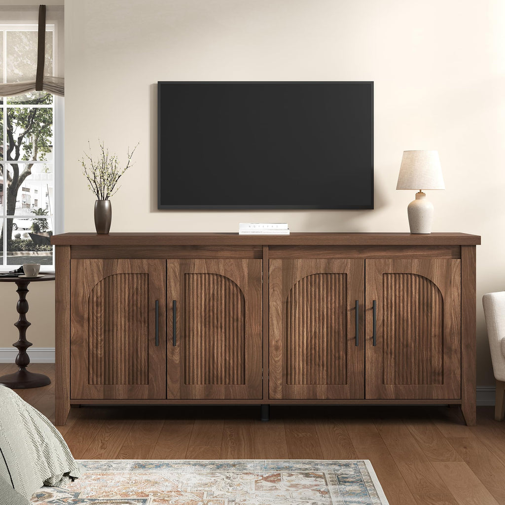 Modern Buffet Cabinet with Storage, 70" Fluted Sideboard Cabinet with Adjustable Shelves, Wood & Multi-Functional