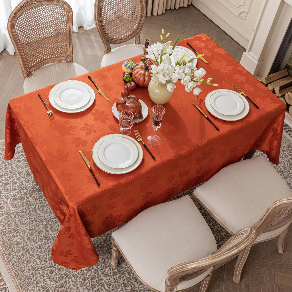 Fall Jacquard Square Tablecloth, 60 x 60 Inch Burnt Orange