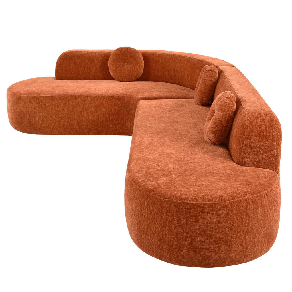 Mirod 122'' Extra Large Sectional Soft Fabric Upholstery, Elegant Curved Design with Three Round Cushions, Supportive