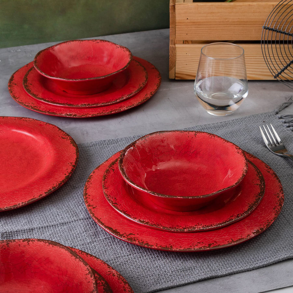 Melamine Dinnerware Sets for 4, 12Pcs Farmhouse Plates and bowls Set