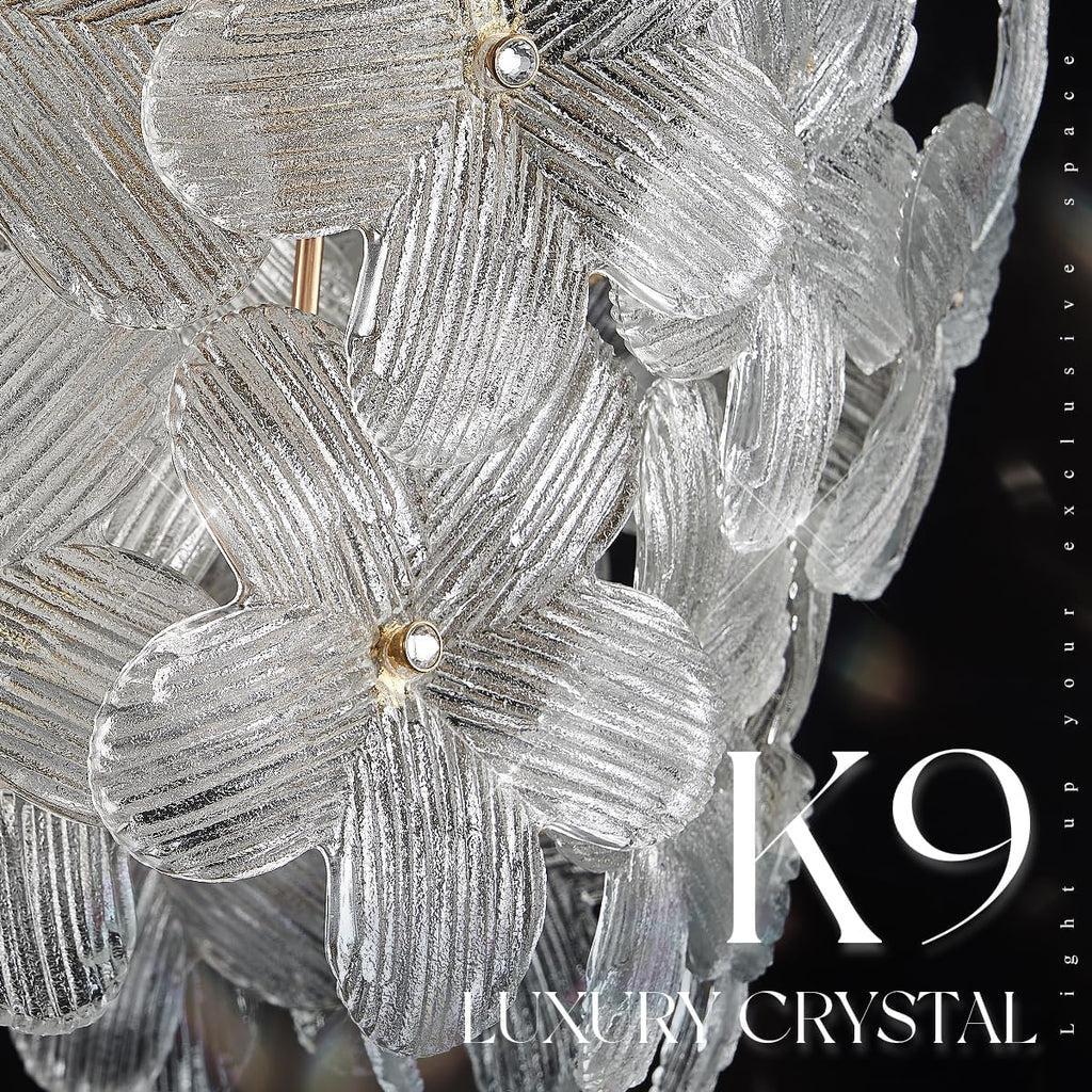 Flower Elegant Crystal LED Chandelier D20'' Brushed Gold Contemporary for Dining Room Dimmable Flush Mount High