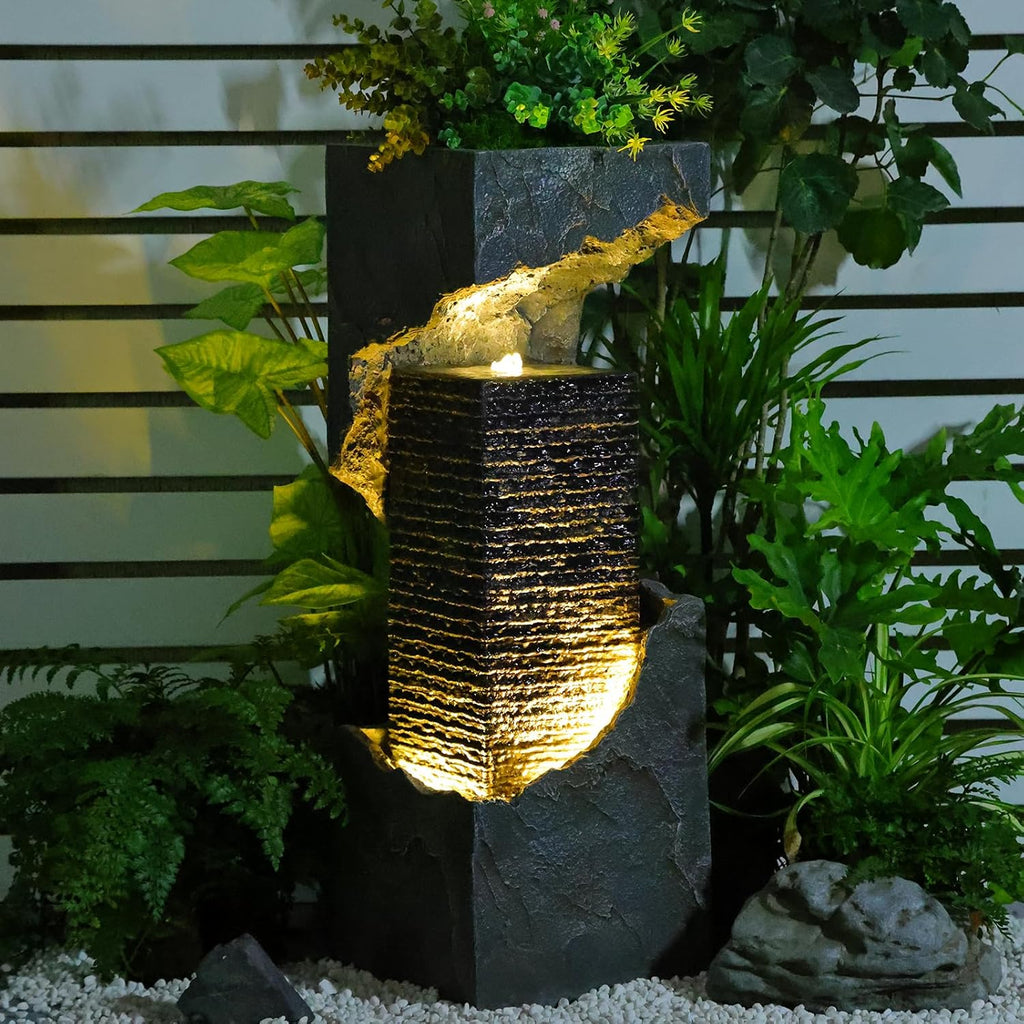 35.4" H Water Fall Fountains Indoor Waterfall Fountain Outdoor with LED Lights Floor-Standing for Outside Garden