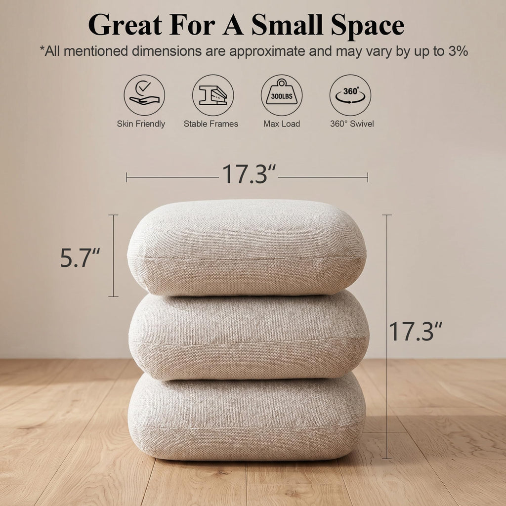 360°Swivel Upholstered Square Ottoman, Modern Boucle Ottoman